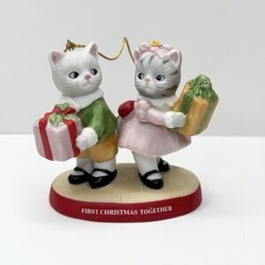 Vintage 1992 Schmid Kitty Cucumber Ornament First Christmas Together Kittens